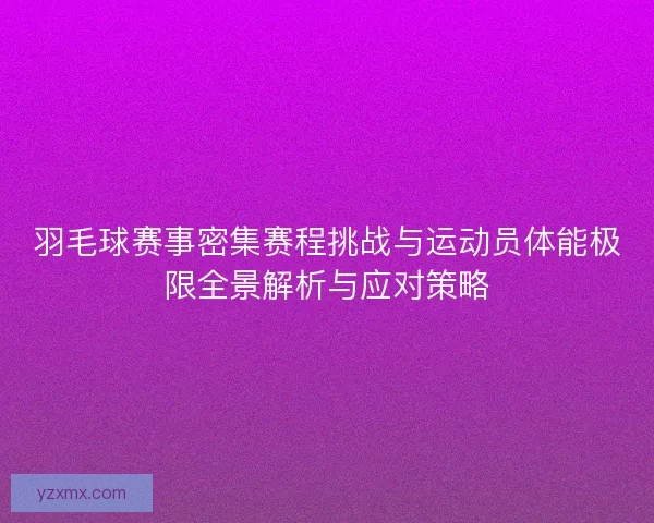 羽毛球赛事密集赛程挑战与运动员体能极限全景解析与应对策略